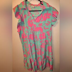 Umgee Women's Size Large Pink and Blue Babydoll Style Floral Dress